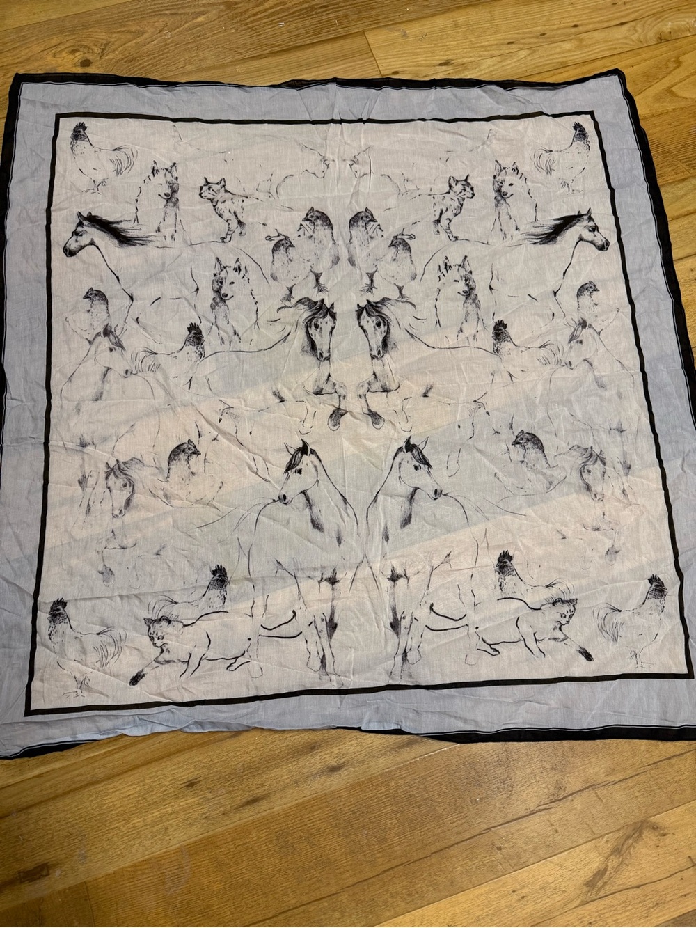 Horses and other animals Sketch - White/Black vintage scarf